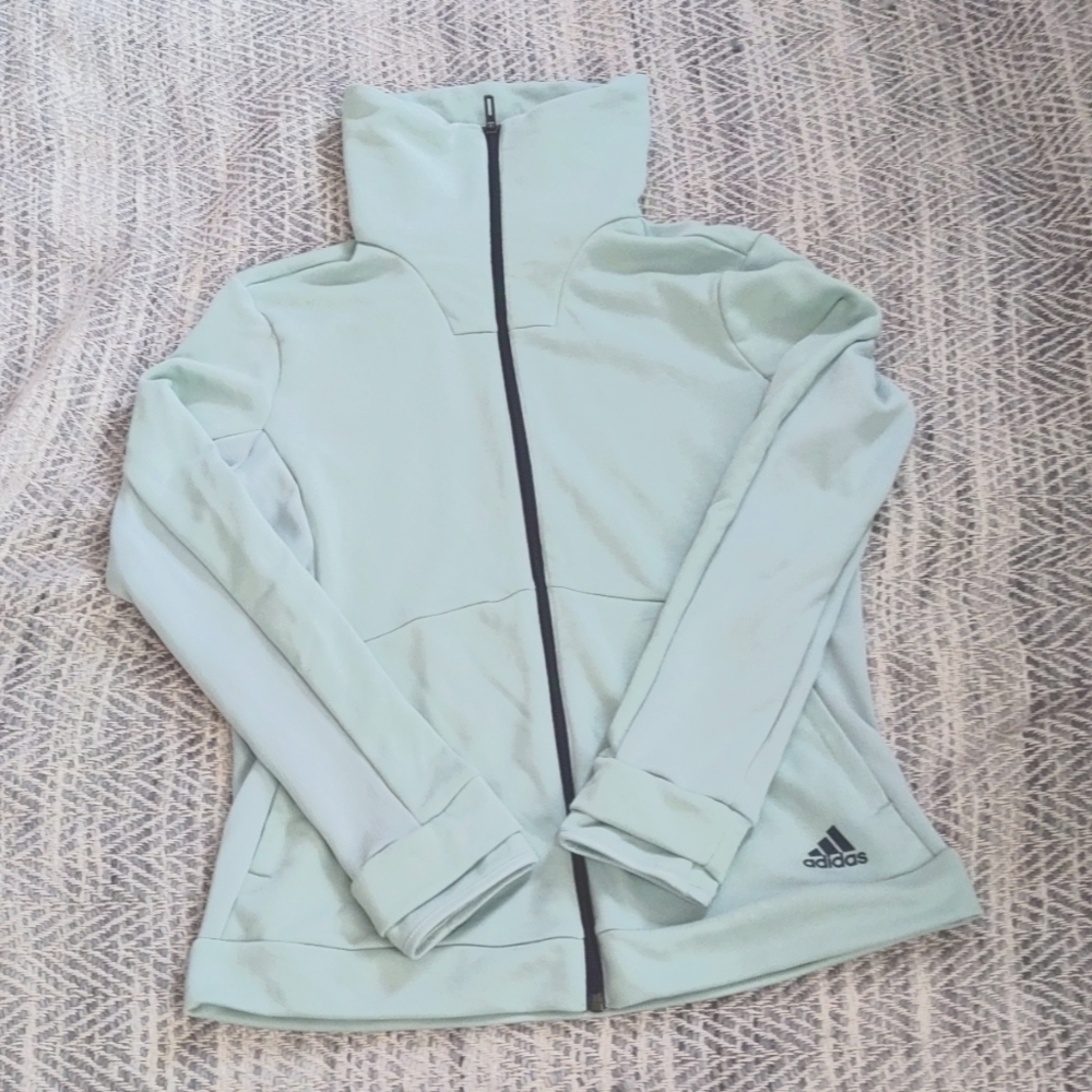 Adidas mint green high neck zip up